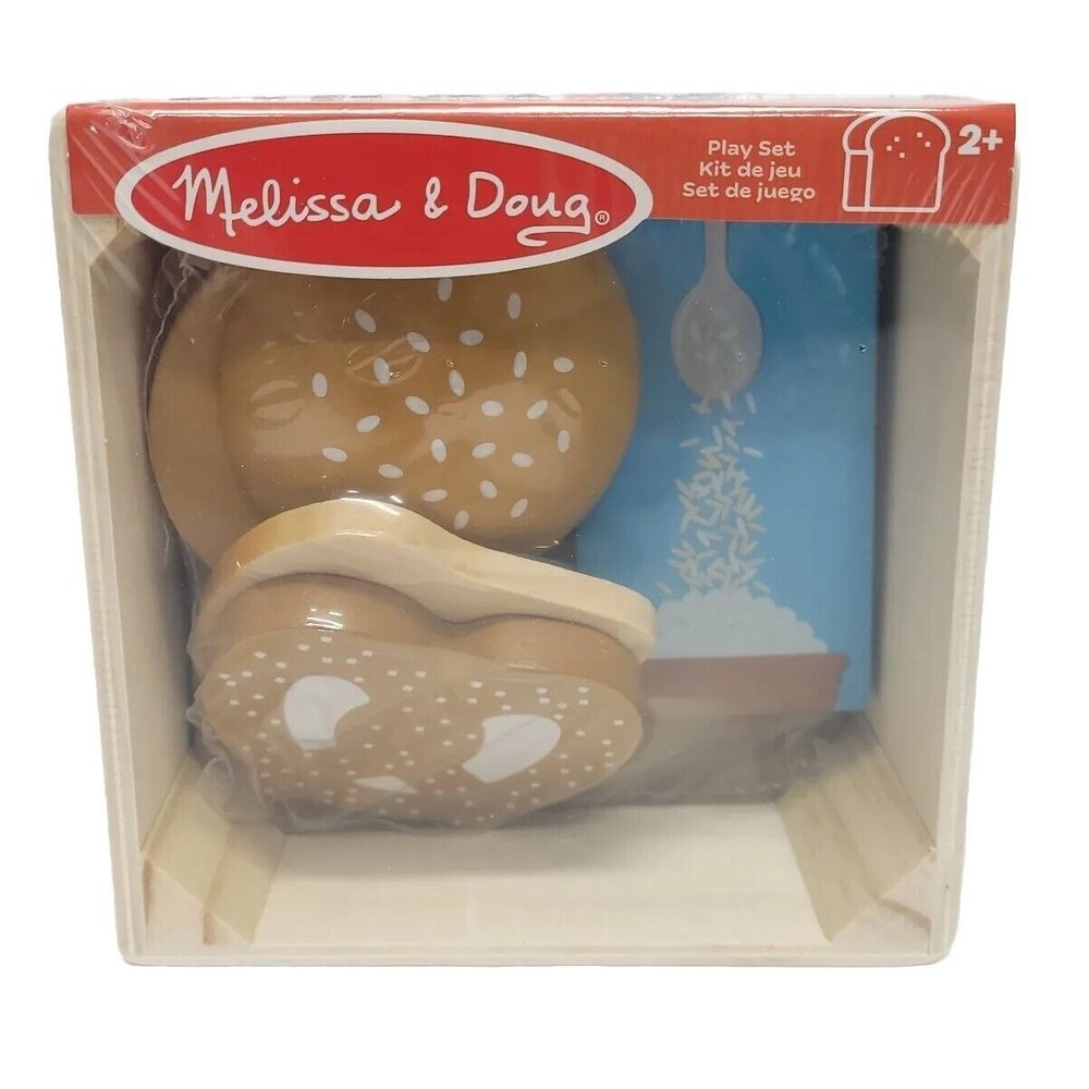 Melissa & Doug Toddlers Wooden Food Group Play Set Rice, Bread, Buns & Pretzel